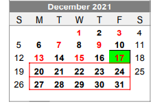 District School Academic Calendar for Lubbock-cooper Junior High School for December 2021