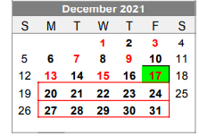 District School Academic Calendar for Lubbock-cooper South Elementary Sc for December 2021