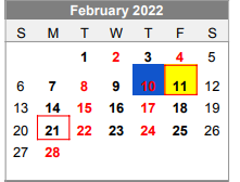 District School Academic Calendar for L C Y C for February 2022