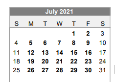 District School Academic Calendar for L C Y C for July 2021