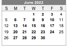 District School Academic Calendar for Lubbock-cooper South Elementary Sc for June 2022