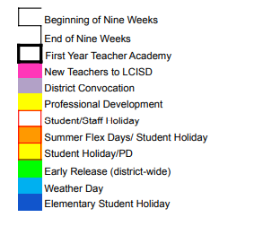 District School Academic Calendar Legend for Lubbock-cooper North Elementary Sc