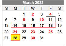 District School Academic Calendar for L C Y C for March 2022