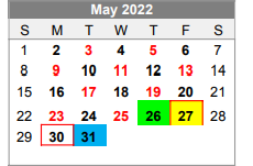 District School Academic Calendar for Lubbock-cooper North Elementary Sc for May 2022