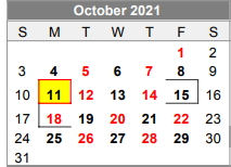 District School Academic Calendar for Lubbock-cooper North Elementary Sc for October 2021