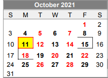 District School Academic Calendar for Lubbock-cooper South Elementary Sc for October 2021