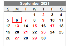 District School Academic Calendar for L C Y C for September 2021