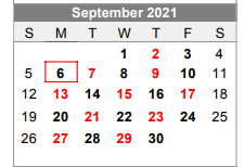 District School Academic Calendar for Lubbock-cooper North Elementary Sc for September 2021