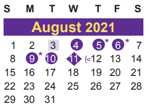 District School Academic Calendar for Anderson Elementary School for August 2021