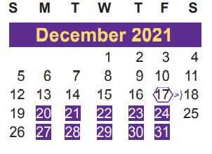 District School Academic Calendar for Dunbar Primary School for December 2021