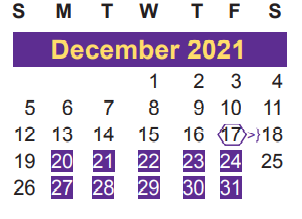 District School Academic Calendar for Anderson Elementary School for December 2021