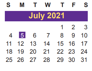 District School Academic Calendar for Anderson Elementary School for July 2021