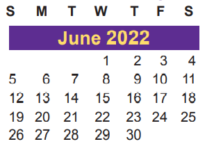 District School Academic Calendar for Kurth Primary for June 2022