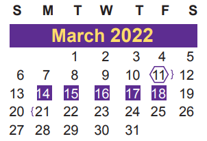 District School Academic Calendar for Juvenile Detent Ctr for March 2022