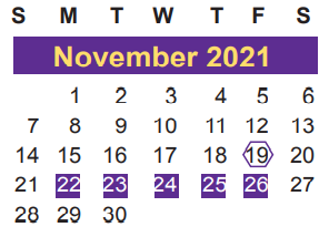 District School Academic Calendar for Juvenile Detent Ctr for November 2021
