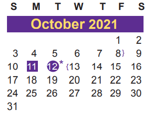 District School Academic Calendar for Slack Elementary for October 2021