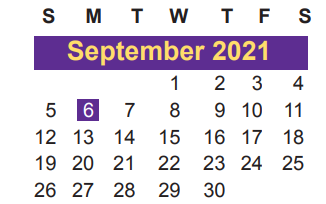 District School Academic Calendar for Slack Elementary for September 2021
