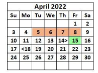 District School Academic Calendar for Luling Junior High School for April 2022