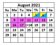 District School Academic Calendar for Rosenwald Pri for August 2021