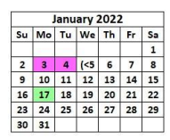 District School Academic Calendar for Rosenwald Pri for January 2022