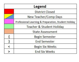 District School Academic Calendar Legend for Rosenwald Pri