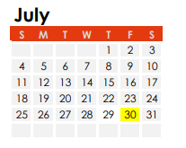 District School Academic Calendar for Snacks Crossing Elem Sch for July 2021