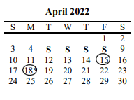 District School Academic Calendar for Southside Elementary for April 2022