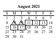 District School Academic Calendar for Mabank High School for August 2021