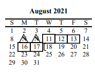 District School Academic Calendar for Southside Elementary for August 2021