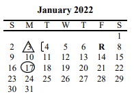 District School Academic Calendar for Central Elementary for January 2022