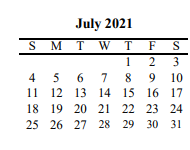 District School Academic Calendar for Central Elementary for July 2021