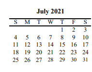 District School Academic Calendar for Southside Elementary for July 2021