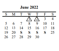 District School Academic Calendar for Mabank Alpha for June 2022