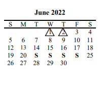 District School Academic Calendar for Southside Elementary for June 2022