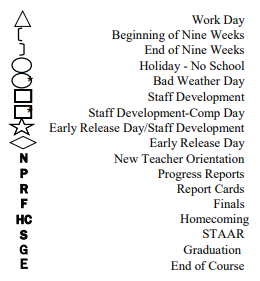 District School Academic Calendar Legend for Central Elementary