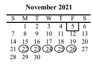 District School Academic Calendar for Central Elementary for November 2021