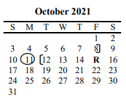 District School Academic Calendar for Lakeview Elementary for October 2021