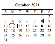 District School Academic Calendar for Central Elementary for October 2021