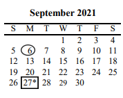 District School Academic Calendar for Lakeview Elementary for September 2021