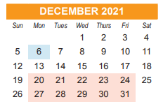 District School Academic Calendar for East High for December 2021