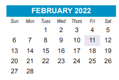 District School Academic Calendar for East High for February 2022