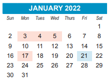 District School Academic Calendar for Sapar Program High for January 2022