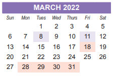 District School Academic Calendar for Sapar Program High for March 2022