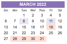 District School Academic Calendar for Leopold Elementary for March 2022