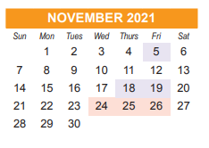 District School Academic Calendar for Mendota Elementary for November 2021