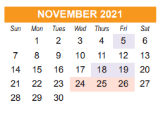 District School Academic Calendar for Nuestro Mundo for November 2021