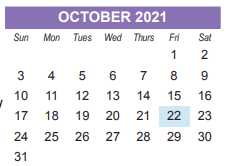District School Academic Calendar for Sherman Middle for October 2021