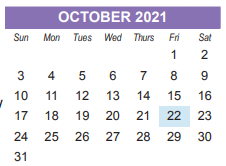 District School Academic Calendar for Lincoln Elementary for October 2021