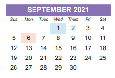 District School Academic Calendar for Diploma Completion High for September 2021