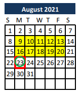 District School Academic Calendar for Madisonville Intermediate School for August 2021